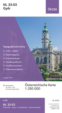 Abbildung von: BEV-Karte NL 33-03, Györ 1:250 000 - Bundesamt für Eich- und Vermessungswesen Marketing und Vertrieb