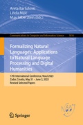 Cover: Formalizing Natural Languages: Applications to Natural Language Processing and Digital Humanities - Springer