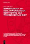 Cover: Bemerkungen zu den Anwendungen der Theorie der Wahrscheinlichkeit - De Gruyter
