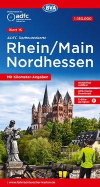 Abbildung von: ADFC-Radtourenkarte 16 Rhein/Main Nordhessen 1:150.000, reiß- und wetterfest, E-Bike geeignet, GPS-Tracks Download, mit Kilometer-Angaben - BVA BikeMedia