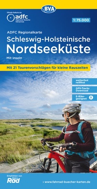 Abbildung von: ADFC-Regionalkarte Schleswig-Holsteinische Nordseeküste mit Inseln, 1:75.000, mit Tagestourenvorschlägen, reiß- und wetterfest, E-Bike-geeignet, GPS-Tracks Download - BVA BikeMedia