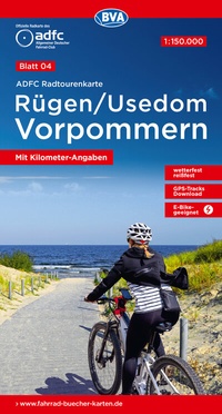 Abbildung von: ADFC-Radtourenkarte 4 Rügen/Usedom Vorpommern 1:150.000, reiß- und wetterfest, E-Bike geeignet, GPS-Tracks Download, mit Kilometer-Angaben - BVA BikeMedia