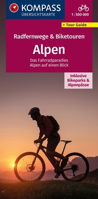 Abbildung von: KOMPASS Radfernwegekarte Radfernwege & Biketouren Alpen - Übersichtskarte 1:500.000 - KOMPASS-Karten