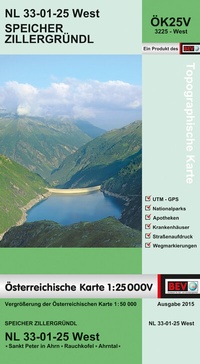 Abbildung von: BEV-Karte 3225-West, Speicher Zillergründl 1:25 000V - Bundesamt für Eich- und Vermessungswesen Marketing und Vertrieb