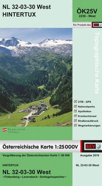 Abbildung von: BEV-Karte 2230-West, Hintertux 1:25 000V - Bundesamt für Eich- und Vermessungswesen Marketing und Vertrieb