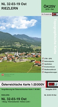 Abbildung von: BEV-Karte 2219-Ost, Riezlern 1:25 000V - Bundesamt für Eich- und Vermessungswesen Marketing und Vertrieb