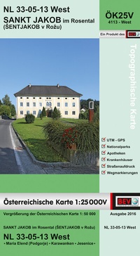 Abbildung von: BEV-Karte 4113-West, St. Jakob im Rosental / Sentjakob v Rozu 1:25 000V - Bundesamt für Eich- und Vermessungswesen Marketing und Vertrieb