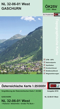 Abbildung von: BEV-Karte 2101-West, Gaschurn 1:25 000V - Bundesamt für Eich- und Vermessungswesen Marketing und Vertrieb