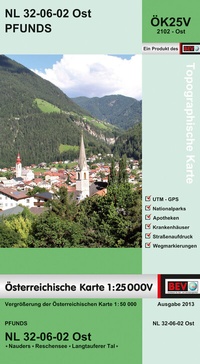 Abbildung von: BEV-Karte 2102-Ost, Pfunds 1:25 000V - Bundesamt für Eich- und Vermessungswesen Marketing und Vertrieb