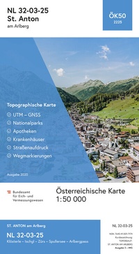Abbildung von: BEV-Karte 2225, St. Anton am Arlberg 1:50 000 - Bundesamt für Eich- und Vermessungswesen Marketing und Vertrieb