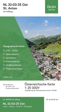 Abbildung von: BEV-Karte 2225-Ost, St. Anton am Arlberg 1:25 000V - Bundesamt für Eich- und Vermessungswesen Marketing und Vertrieb