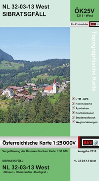 Abbildung von: BEV-Karte 2213-West, Sibratsgfäll 1:25 000V - Bundesamt für Eich- und Vermessungswesen Marketing und Vertrieb