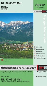 Abbildung von: BEV-Karte 2223-Ost, Hall in Tirol 1:25 000V - Bundesamt für Eich- und Vermessungswesen Marketing und Vertrieb