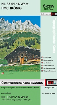 Abbildung von: BEV-Karte 3216-West, Hochkönig 1:25 000V - Bundesamt für Eich- und Vermessungswesen Marketing und Vertrieb