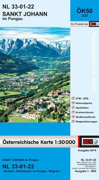 Abbildung von: BEV-Karte 3222, Sankt Johann im Pongau 1:50 000 - Bundesamt für Eich- und Vermessungswesen Marketing und Vertrieb