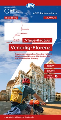 Abbildung von: ADFC-Radtourenkarte IT-PO 7-Tage-Radtour Venedig-Florenz, 1:200.000, reiß- und wetterfest, E-Bike-geeignet, GPS-Tracks Download, mit Kilometer-Angaben - BVA BikeMedia