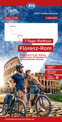 Abbildung von: ADFC-Radtourenkarte IT-UM 7-Tage-Radtour Florenz-Rom, 1:150.000, reiß- und wetterfest, E-Bike geeignet, GPS-Tracks Download, mit Kilometer-Angaben - BVA BikeMedia