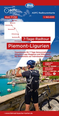 Abbildung von: ADFC-Radtourenkarte IT-PIE 7-Tage-Radtour Piemont / Ligurien, 1:160.000, reiß- und wetterfest, E-Bike geeignet, GPS-Tracks Download, mit Kilometer-Angaben - BVA BikeMedia