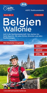 Abbildung von: ADFC-Radtourenkarte BEL 2 Belgien Wallonie 1:150.000, reiß- und wetterfest, E-Bike geeignet, GPS-Tracks Download, mit Kilometer-Angaben - BVA BikeMedia