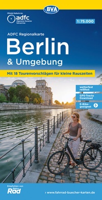 Abbildung von: ADFC-Regionalkarte Berlin und Umgebung, 1:75.000, mit Tagestourenvorschlägen, reiß- und wetterfest, E-Bike-geeignet, mit Knotenpunkten, GPS-Tracks Download - BVA BikeMedia