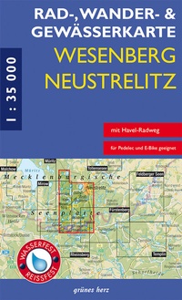 Abbildung von: Rad-, Wander- und Gewässerkarte Wesenberg, Neustrelitz - Havel von Ratzeburg bis zum Röblinsee - grünes herz