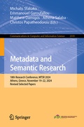 Cover: Metadata and Semantic Research - Springer
