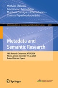 Cover: Metadata and Semantic Research - Springer