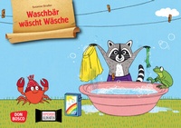 Abbildung von: Waschbär wäscht Wäsche. Kamishibai Bildkartenset - Don Bosco Medien