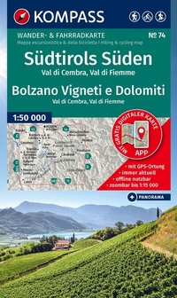 Abbildung von: KOMPASS Wanderkarte 74 Südtirols Süden / Bolzano Vigneti e Dolomiti, Val di Cembra, Val di Fiemme 1:50.000 - KOMPASS-Karten