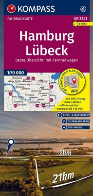 Abbildung von: KOMPASS Fahrradkarte 3341 Hamburg, Lübeck 1:70.000 - KOMPASS-Karten