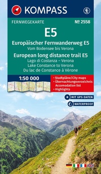 Abbildung von: KOMPASS Wander-Tourenkarte Europäischer Fernwanderweg E5 Alpenüberquerung vom Bodensee bis Verona 1:50.000 - KOMPASS-Karten