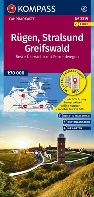Abbildung von: KOMPASS Fahrradkarte 3319 Rügen, Stralsund, Greifswald 1:70.000 - KOMPASS-Karten