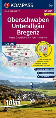 Abbildung von: KOMPASS Fahrradkarte 3345 Oberschwaben, Unterallgäu, Bregenz 1:70.000 - KOMPASS-Karten