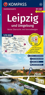Abbildung von: KOMPASS Fahrradkarte 3361 Leipzig und Umgebung mit Knotenpunkten 1:70.000 - KOMPASS-Karten