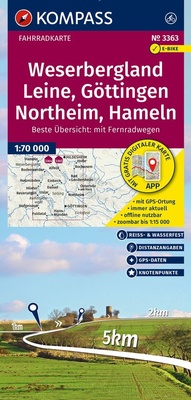 Abbildung von: KOMPASS Fahrradkarte 3363 Weserbergland, Leine, Göttingen, Northeim, Hameln mit Knotenpunkten 1:70.000 - KOMPASS-Karten