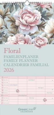Abbildung von: GreenLine Floral 2026 Familienplaner - Familien-Kalender - Kinder-Kalender - 22x45 - GreenLine