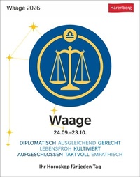 Abbildung von: Waage Sternzeichenkalender 2026 - Tagesabreißkalender - Ihr Horoskop für jeden Tag - Harenberg