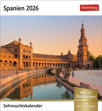 Abbildung von: Spanien Sehnsuchtskalender 2026 - Wochenkalender mit 53 Postkarten - Harenberg