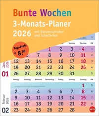 Abbildung von: Bunte Wochen 3-Monatsplaner 2026 - Heye