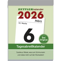 Abbildung von: Tagesabreißkalender XL 2026 - 8,2x10,7 cm - 1 Tag auf 1 Seite - mit Sudokus, Rezepten, Rätseln uvm. auf den Rückseiten - Bürokalender 305-0000 - ZETTLER Kalender