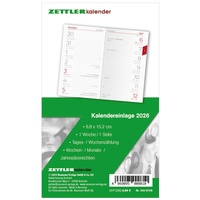 Bild vergrößern Bild: Zettler Kalenderersatzeinlage TP 1W/1S 2026 - Ersatzkalendarium 9 × 15 cm für Taschenplaner Typ 540, 64 Blatt, 1 Woche auf 1 Seite, Sonn- & Feiertage, Wochenzählung, Sonnenzeiten, geheftet, FSC - ZETTLER Kalender