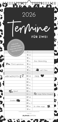 Abbildung von: Termine für 2 Black and White 2026 Familienplaner - Timer - Termin-Planer - Couple-Kalender - Familien-Kalender - 22x45 - ALPHA EDITION