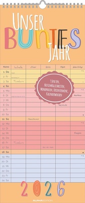 Abbildung von: Unser buntes Jahr 2026 Familienplaner - Terminkalender - Familienkalender - 19,5x45 - ALPHA EDITION