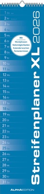 Abbildung von: Streifenplaner XL BLAU 2026 - Streifenkalender 15x64 cm - Wandplaner - Küchenkalender - schmales Design - eine Spalte - Langplaner - ALPHA EDITION