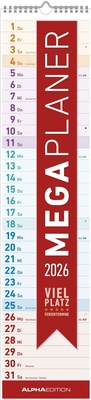 Abbildung von: Megaplaner 2026 - Streifen-Kalender 15x64 cm - mit Ferienterminen - viel Platz für Notizen - Wandplaner - Küchenkalender - Alpha Edition - ALPHA EDITION