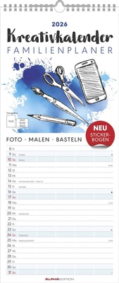 Abbildung von: Kreativ-Kalender Familienplaner 2026 - 5 Spalten - 19,5x45 cmFoto, Malen, Basteln - datiert - Kreativkalender - Foto-Kalender - Familienkalender - Wandkalender - Alpha Edition - ALPHA EDITION