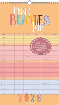 Abbildung von: Unser buntes Jahr 2026 Familienplaner - Familien-Timer 26x45 cm - Offset-Papier - mit Ferienterminen - Wand-Planer - Familienkalender - Alpha Edition - ALPHA EDITION