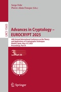 Cover: Advances in Cryptology - EUROCRYPT 2025 - Springer