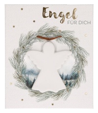 Abbildung von: Butzon & Bercker Porzellan-Anhänger Engel 5,5 x 6 cm - filigraner Engel mit Lederband, vielseitig zum Aufhängen, Lieferung in stilvoller Geschenkverpackung - Butzon & Bercker