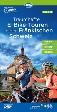 Abbildung von: ADFC-Regionalkarte Traumhafte E-Bike-Touren in der Fränkischen Schweiz, 1:75.000, mit Tagestourenvorschlägen, reiß- und wetterfest, GPS-Tracks Download - BVA BikeMedia